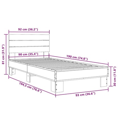 Bettgestell Räuchereiche 90x190 cm Holzwerkstoff und Metall