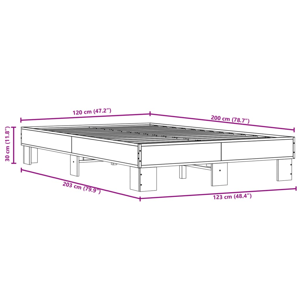 Bettgestell Grau Sonoma 120x200 cm Holzwerkstoff und Metall