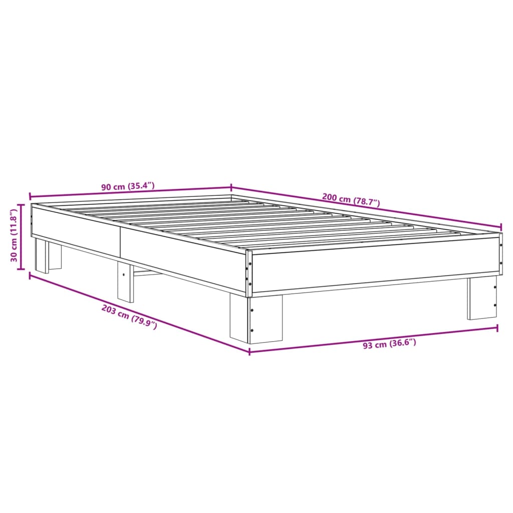 Bettgestell Räuchereiche 90x200 cm Holzwerkstoff und Metall