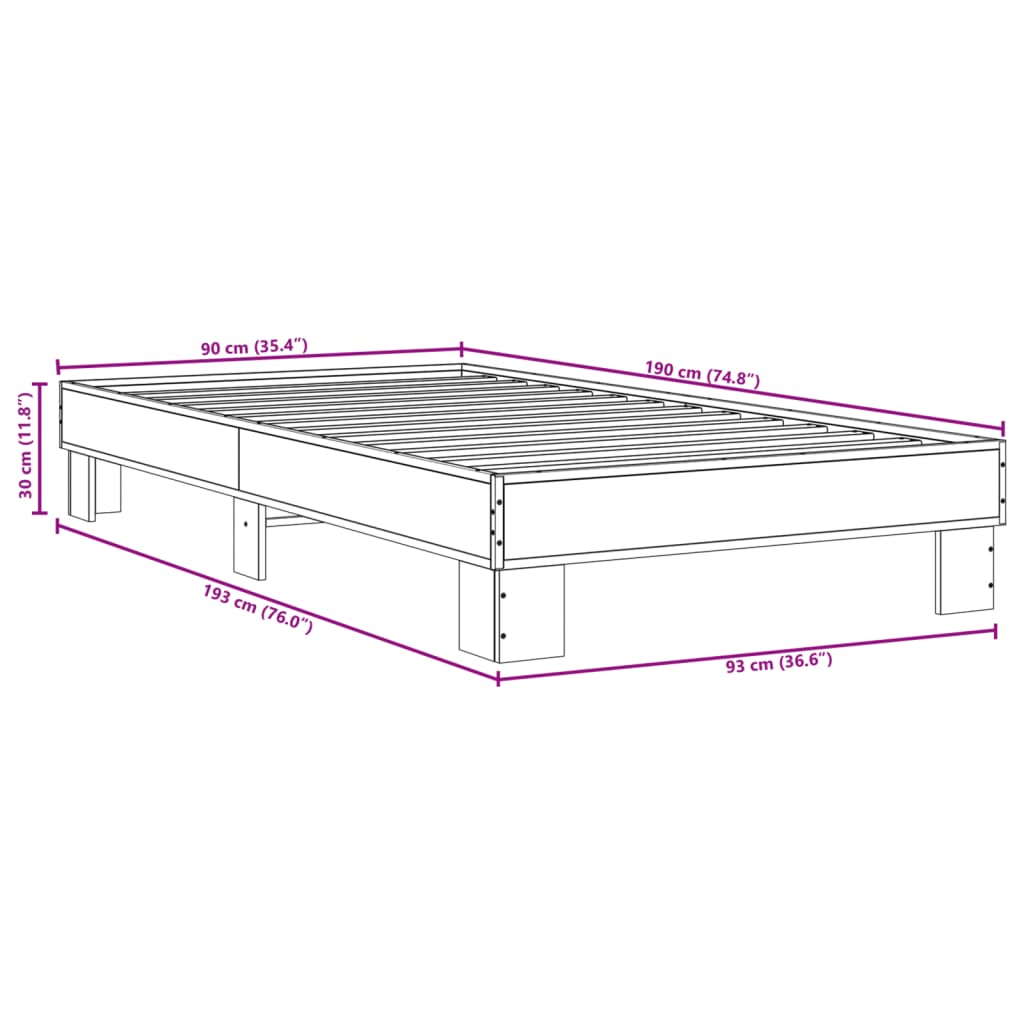 Bettgestell Räuchereiche 90x190 cm Holzwerkstoff und Metall