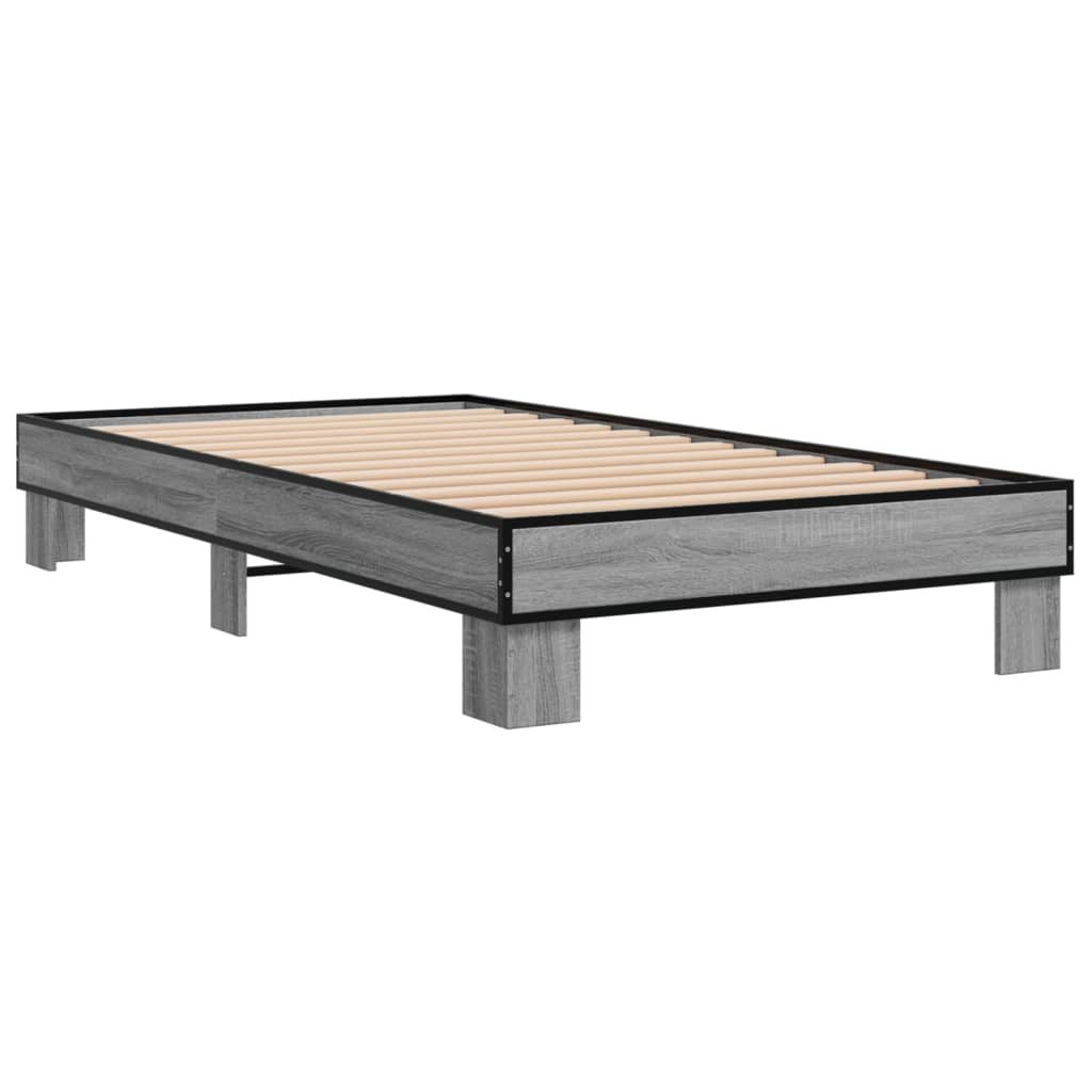 Bettgestell Grau Sonoma 90x190 cm Holzwerkstoff und Metall