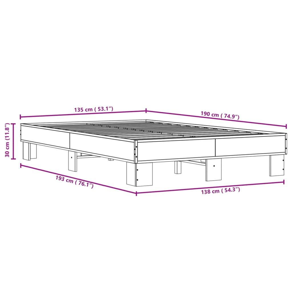 Bettgestell Sonoma-Eiche 135x190 cm Holzwerkstoff und Metall