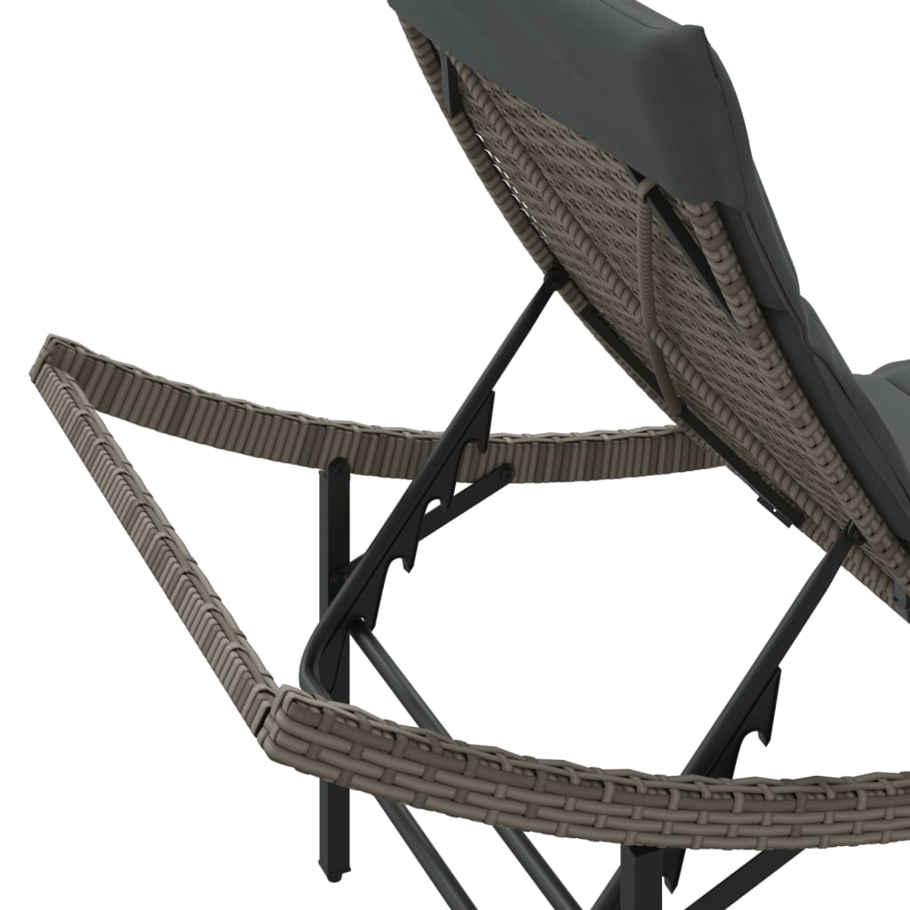 Sonnenliegen 2 Stk. mit Auflagen Grau Poly Rattan