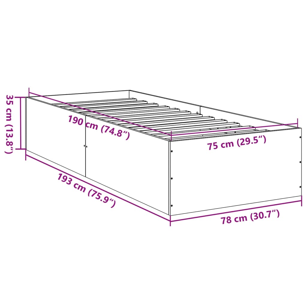 Bettgestell Betongrau 75x190 cm Holzwerkstoff