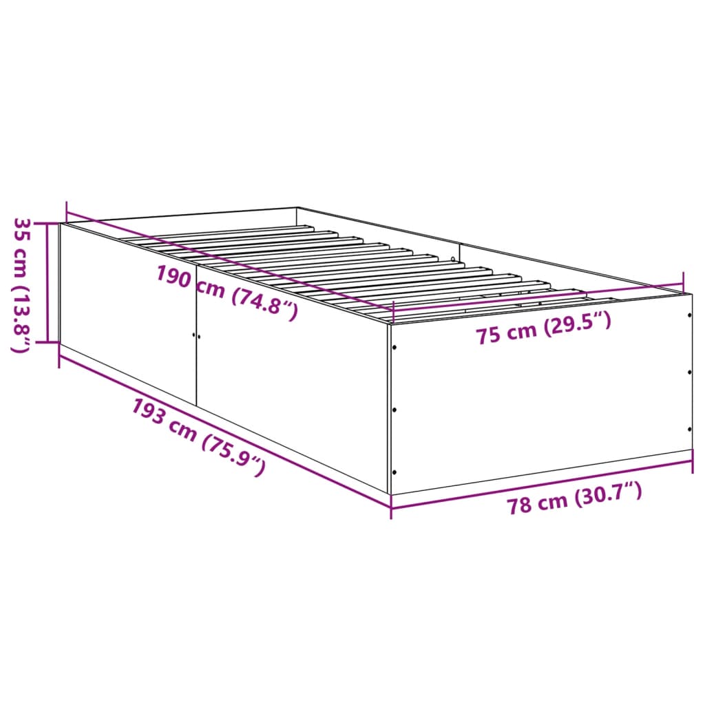 Bettgestell Grau Sonoma 75x190 cm Holzwerkstoff