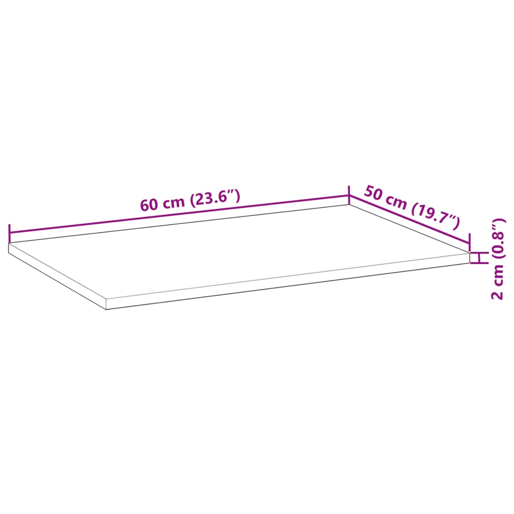 Waschtischplatte Unbehandelt 60x50x2 cm Massivholz Akazie