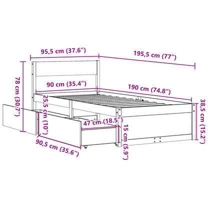 Massivholzbett ohne Matratze 90x190 cm Kiefernholz