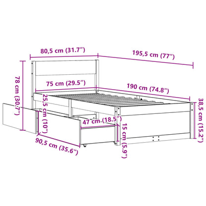 Massivholzbett ohne Matratze 75x190 cm Kiefernholz