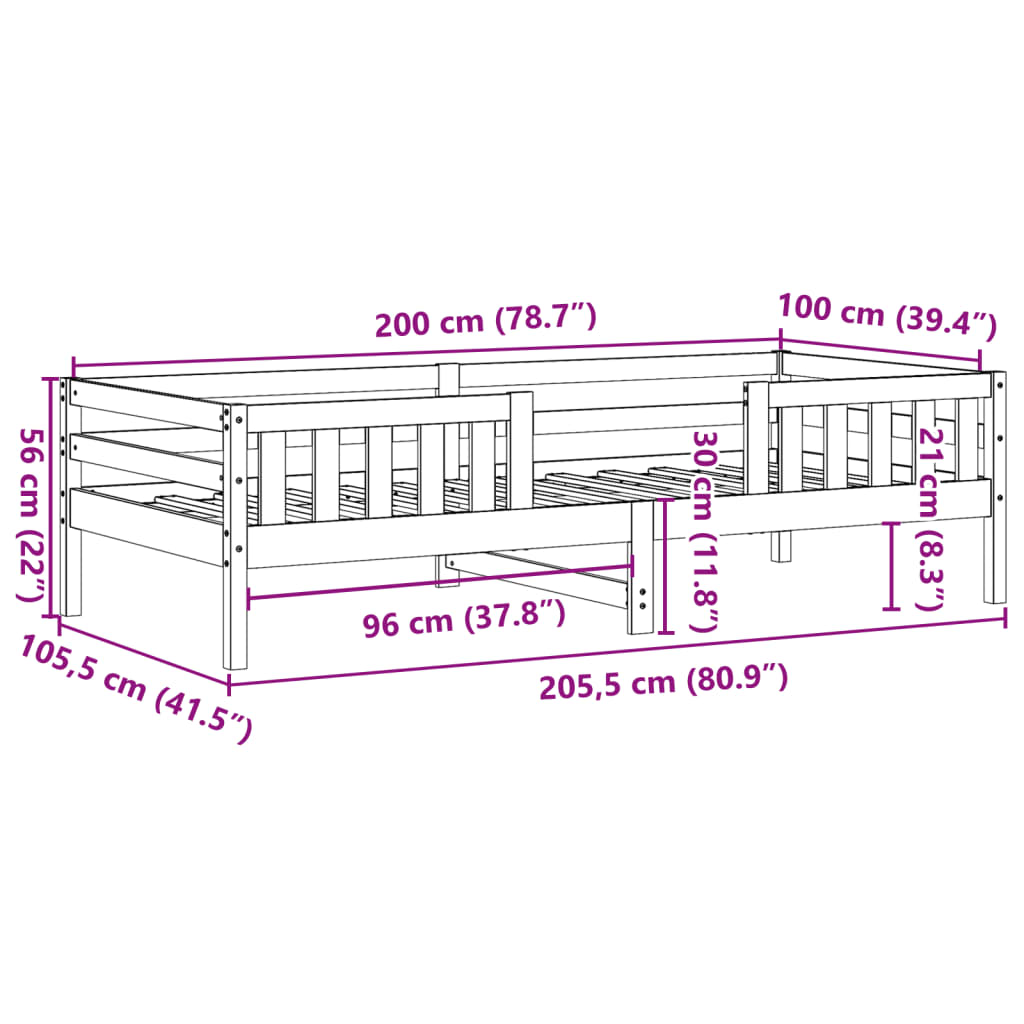 Massivholzbett ohne Matratze 100x200 cm Kiefernholz