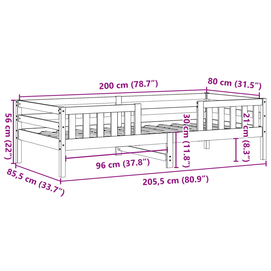 Massivholzbett ohne Matratze 80x200 cm Kiefernholz