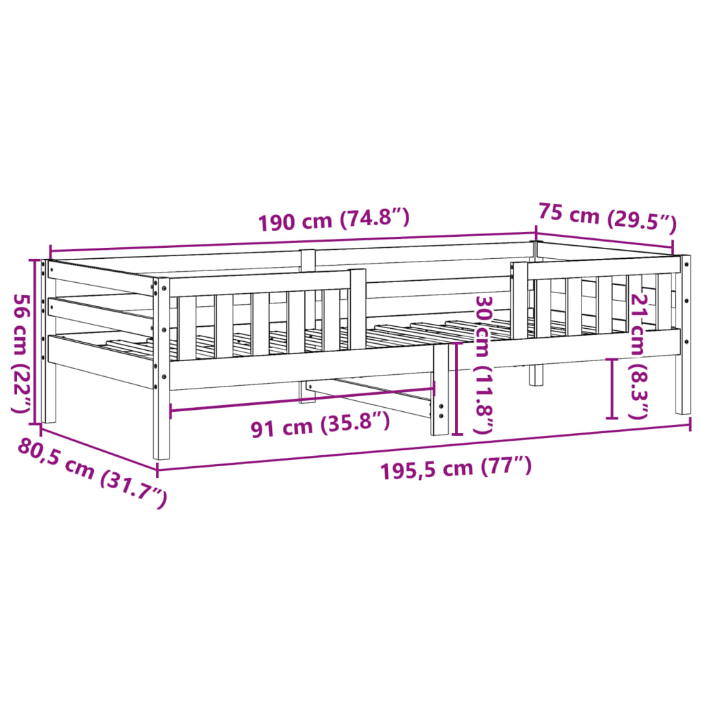 Massivholzbett ohne Matratze 75x190 cm Kiefernholz