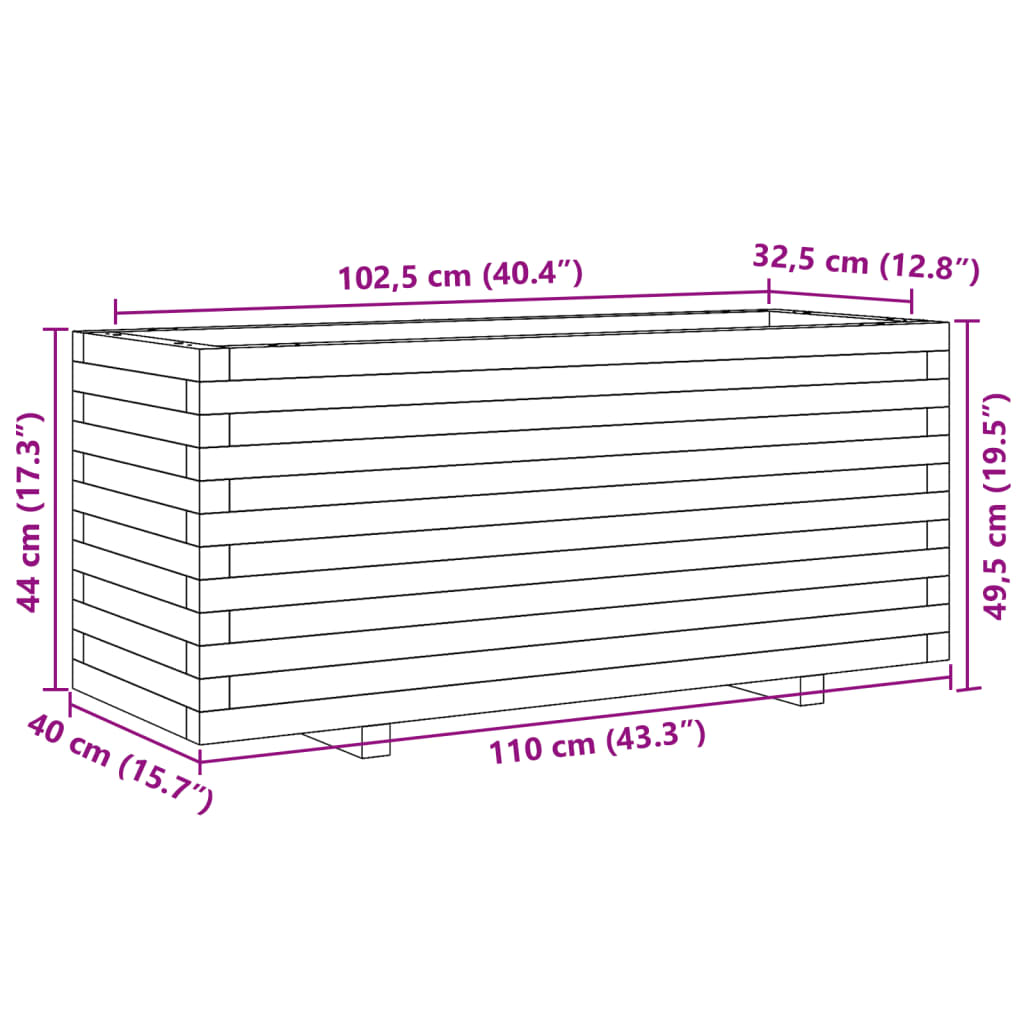 Pflanzkübel Weiß 110x40x49,5 cm Massivholz Kiefer