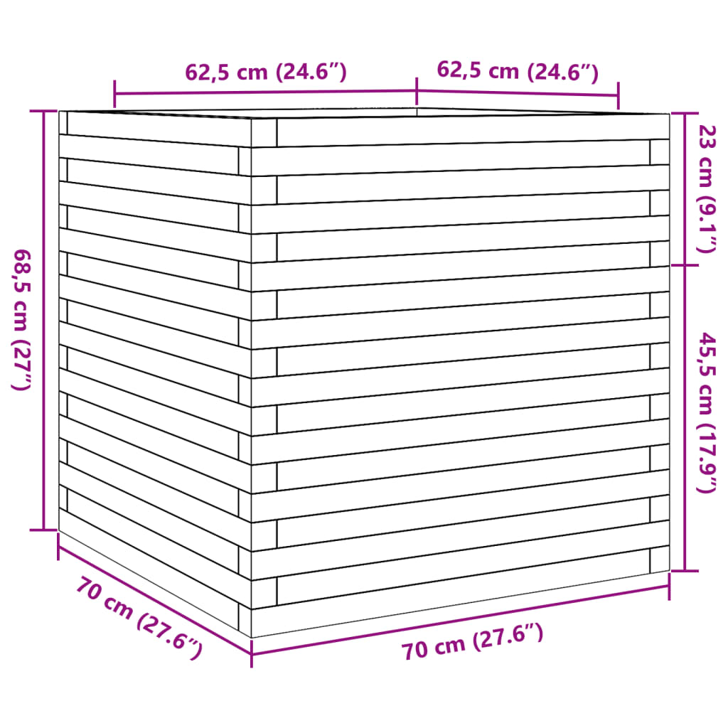 Pflanzkübel Weiß 70x70x68,5 cm Massivholz Kiefer