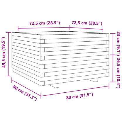 Pflanzkübel Wachsbraun 80x80x49,5 cm Massivholz Kiefer