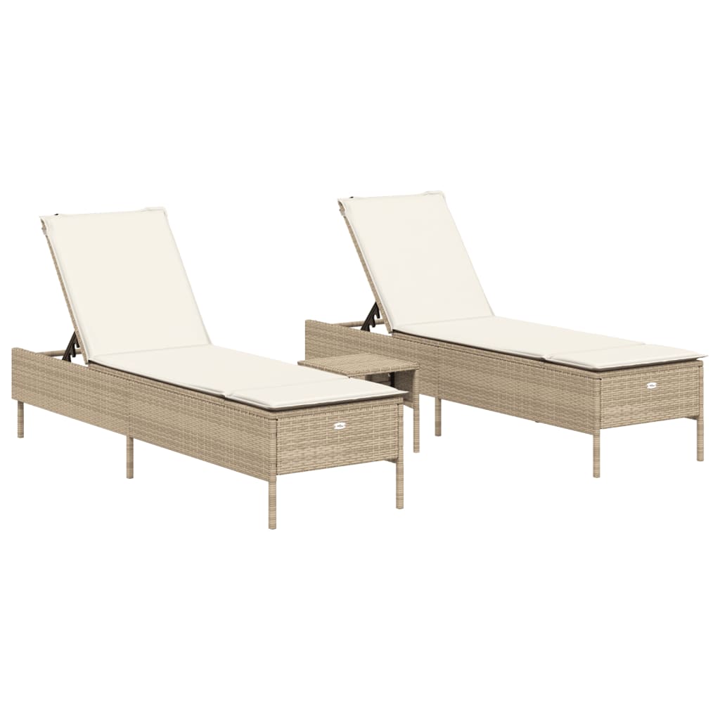 3-tlg. Sonnenliegen-Set mit Auflage Beige Poly Rattan