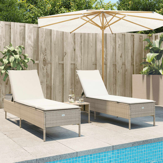 3-tlg. Sonnenliegen-Set mit Auflage Beige Poly Rattan