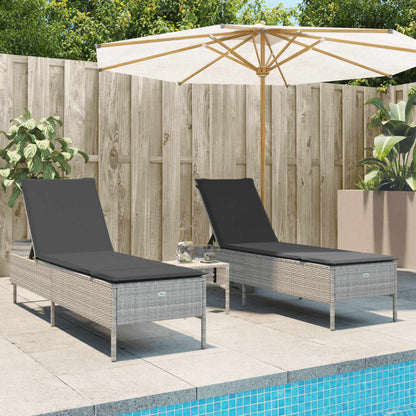 3-tlg. Sonnenliegen-Set mit Auflage Hellgrau Poly Rattan