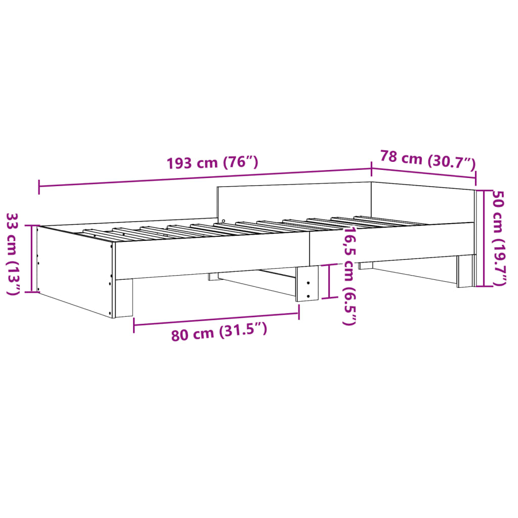 Bettgestell ohne Matratze Sonoma-Eiche 75x190 cm Holzwerkstoff