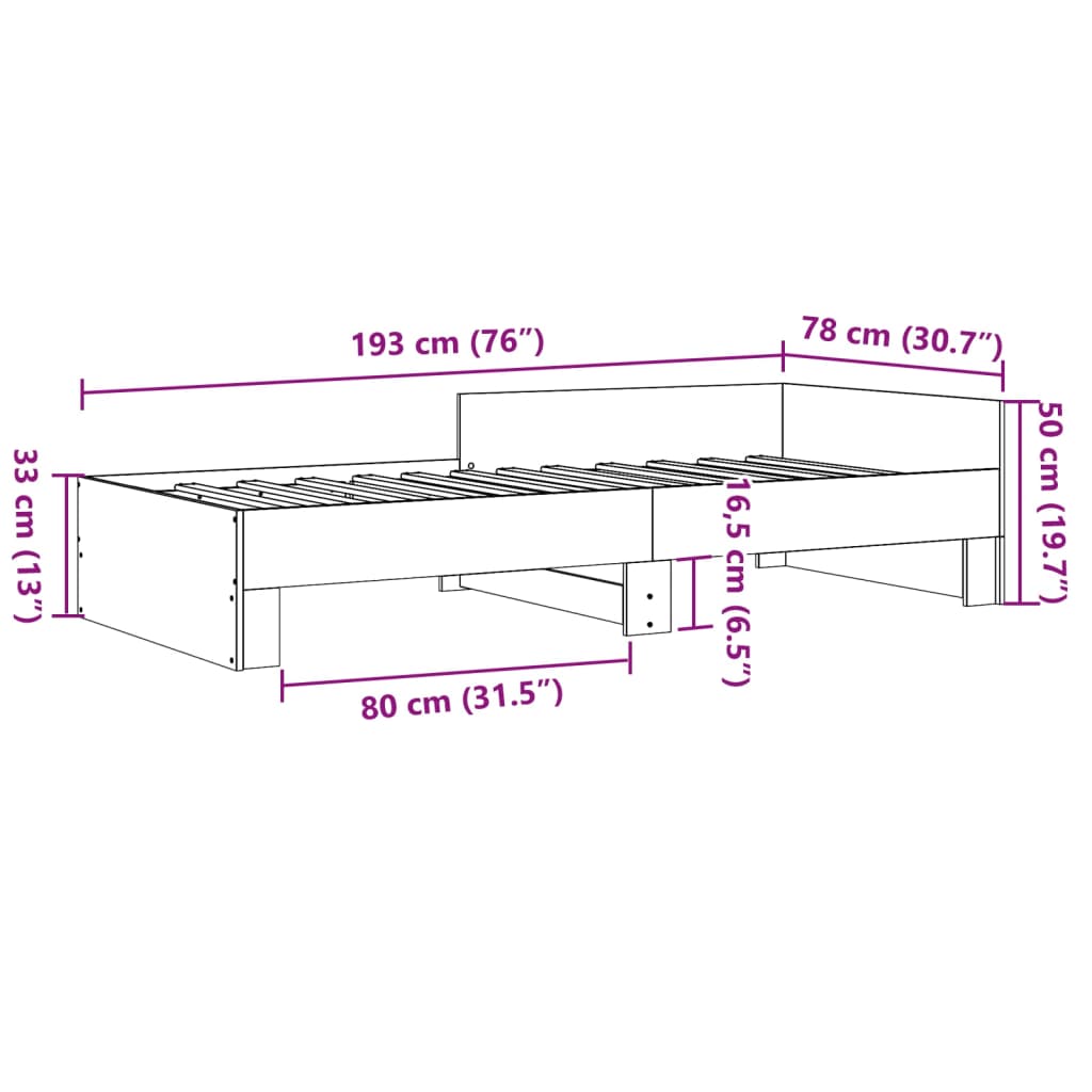 Bettgestell Betongrau 75x190 cm Holzwerkstoff