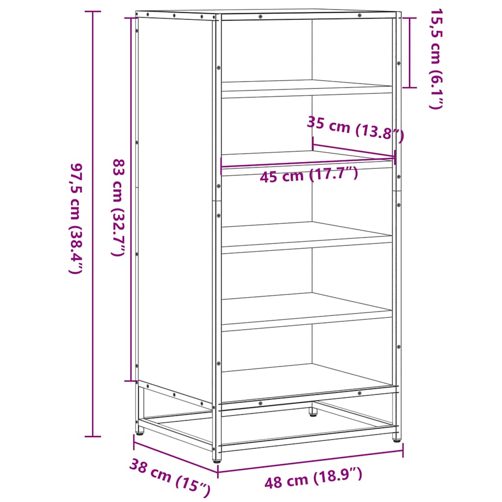 Schuhregal Schwarz 48x38x97,5 cm Holzwerkstoff