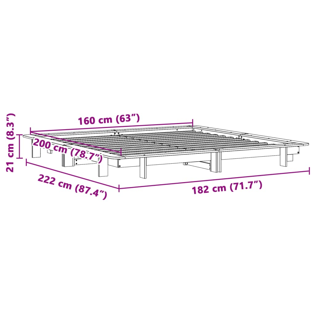 Massivholzbett ohne Matratze 160x200 cm Kiefernholz