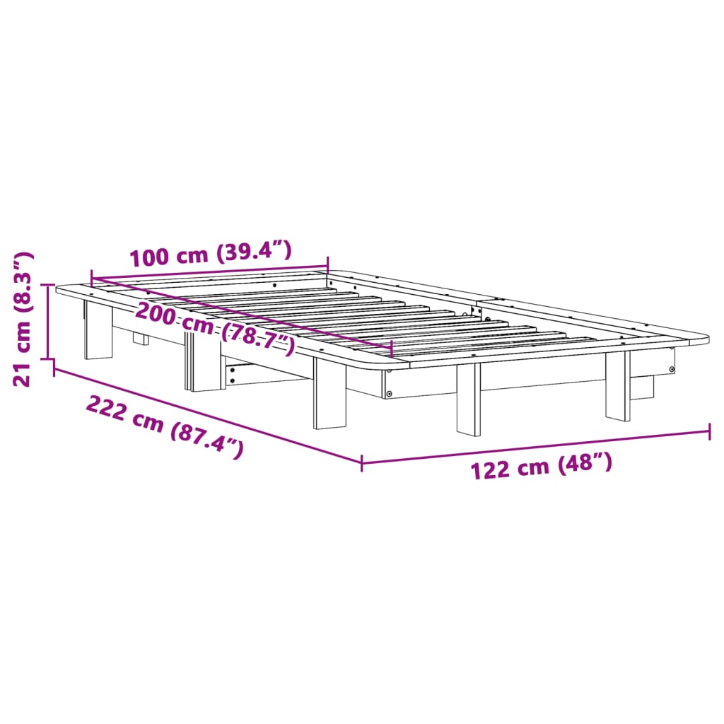 Massivholzbett ohne Matratze Weiß 100x200 cm Kiefernholz