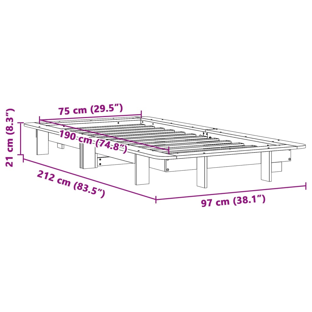 Massivholzbett ohne Matratze Wachsbraun 75x190 cm Kiefernholz