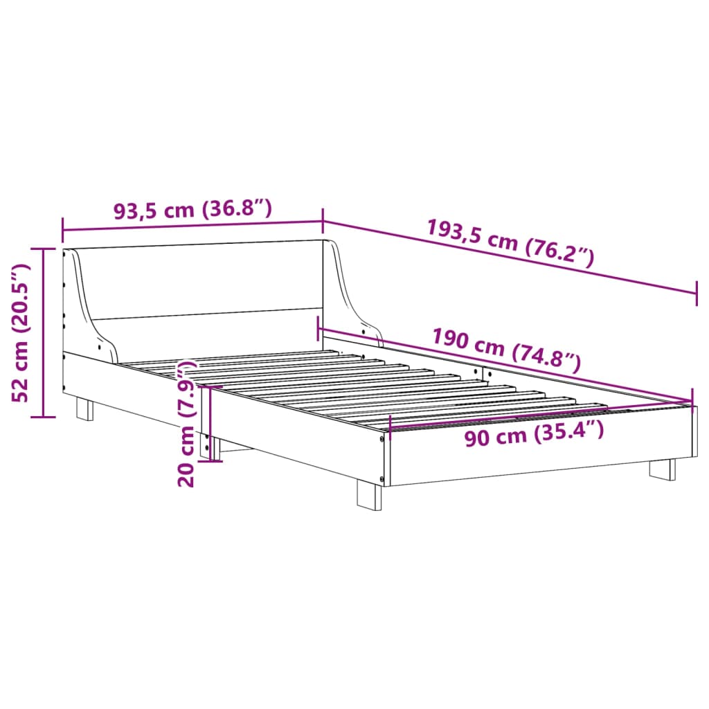 Massivholzbett ohne Matratze 90x190 cm Kiefernholz