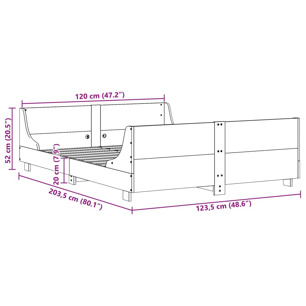 Massivholzbett ohne Matratze 120x200 cm Kiefernholz