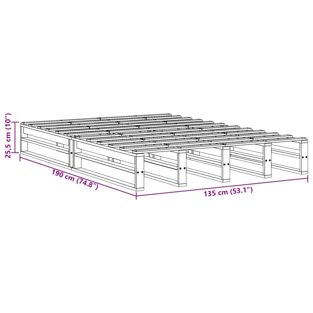 Massivholzbett ohne Matratze 135x190 cm Kiefernholz