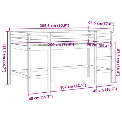 Kinderhochbett mit Leiter Wachsbraun 90x200cm Massivholz Kiefer