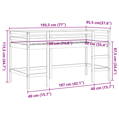 Kinderhochbett mit Leiter Wachsbraun 90x190cm Massivholz Kiefer