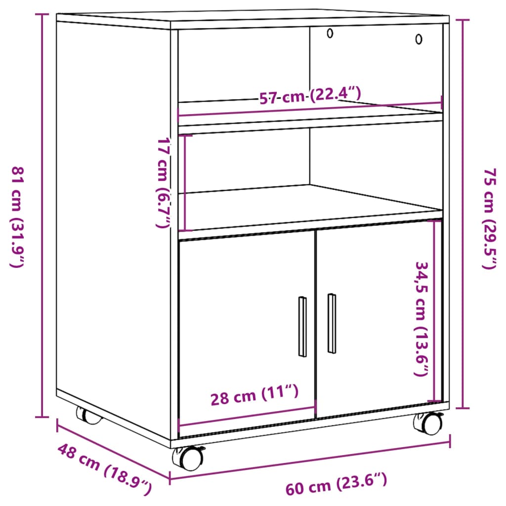 Rollschrank Sonoma-Eiche 60x48x81 cm Holzwerkstoff