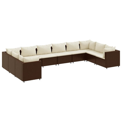 10-tlg. Garten-Lounge-Set mit Kissen Braun Poly Rattan