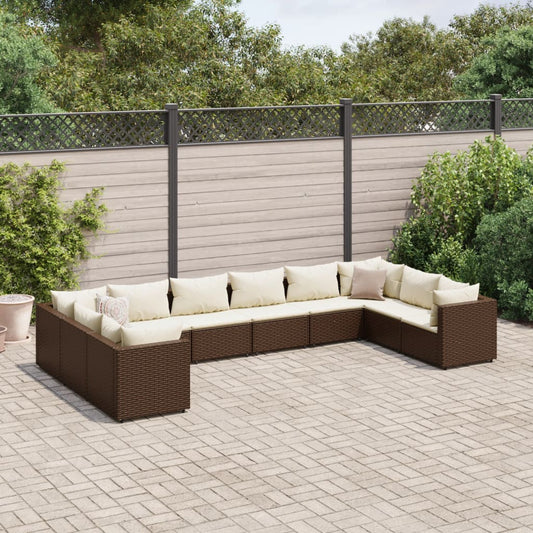 10-tlg. Garten-Lounge-Set mit Kissen Braun Poly Rattan