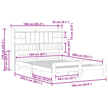 Massivholzbett mit Regal ohne Matratze Wachsbraun 160x200 cm