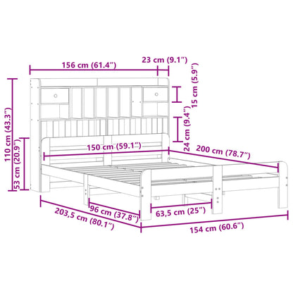 Massivholzbett mit Regal ohne Matratze Wachsbraun 150x200 cm