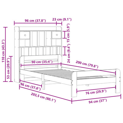 Massivholzbett mit Regal ohne Matratze Wachsbraun 90x200 cm