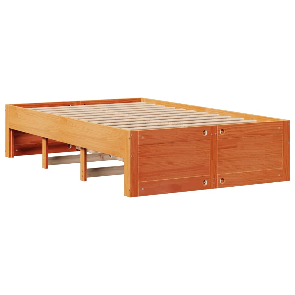 Massivholzbett mit Regal ohne Matratze Wachsbraun 135x190 cm