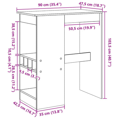 Bartisch mit Regal Grau Sonoma 90x47,5x103,5 cm Holzwerkstoff