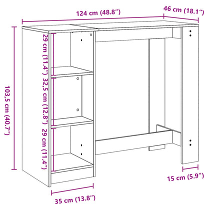 Bartisch mit Regal Räuchereiche 124x46x103,5 cm Holzwerkstoff