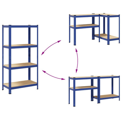 Lagerregal mit 4 Böden Blau Stahl & Holzwerkstoff