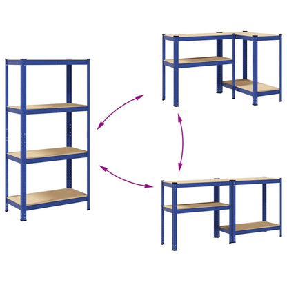 Lagerregale mit 4 Böden 2 Stk. Blau Stahl & Holzwerkstoff