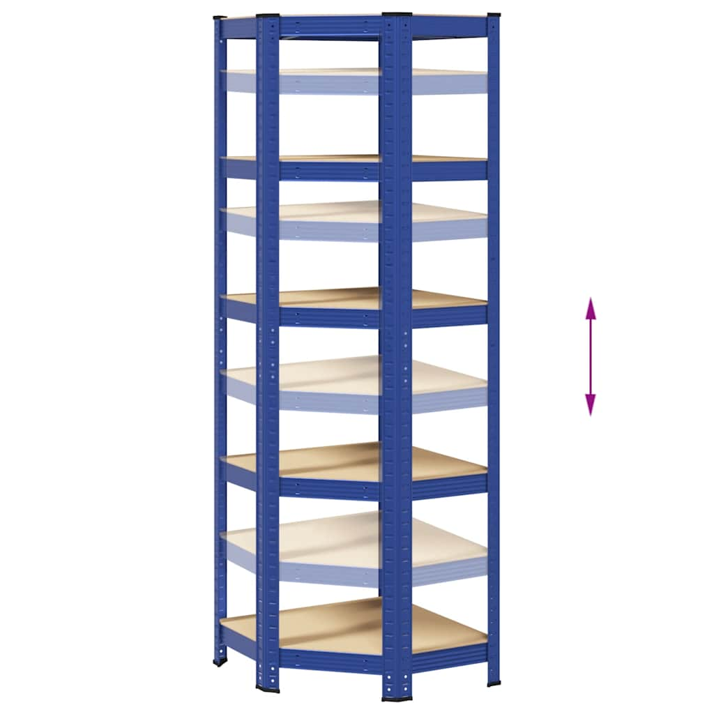 Eckregal mit 5 Böden Blau Stahl & Holzwerkstoff