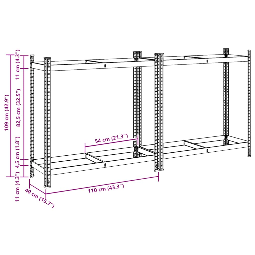 Reifenregale mit 2 Böden 2 Stk. Silbern 110x40x109 cm Stahl