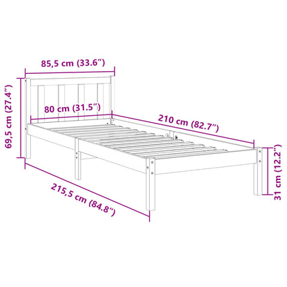 Massivholzbett Extra Lang ohne Matratze 80x210 cm Kiefernholz