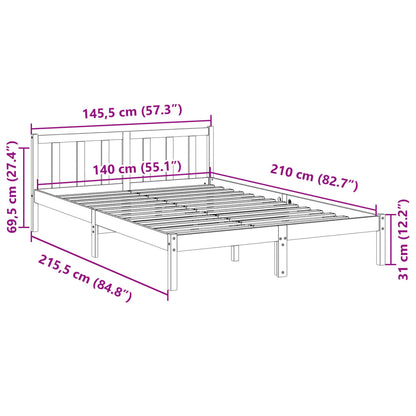 Massivholzbett Extra Lang ohne Matratze Weiß 140x210 Kieferholz