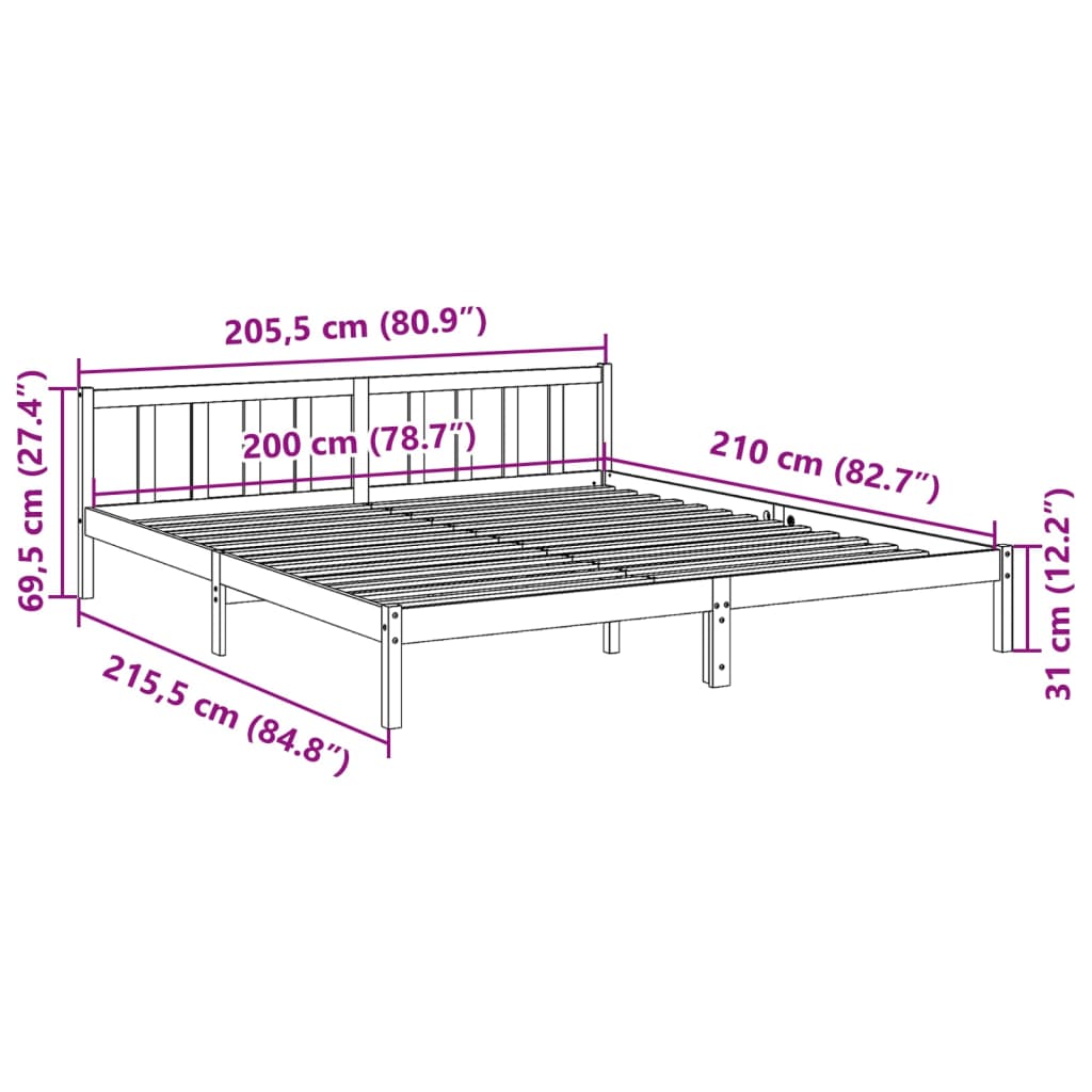 Massivholzbett Extra Lang ohne Matratze 200x210 cm Kiefernholz