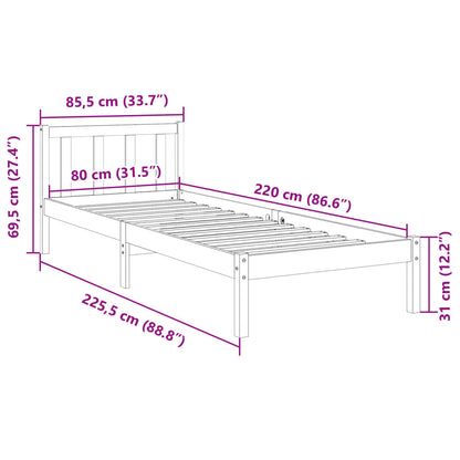 Massivholzbett Extra Lang ohne Matratze Weiß 80x220 Kiefernholz