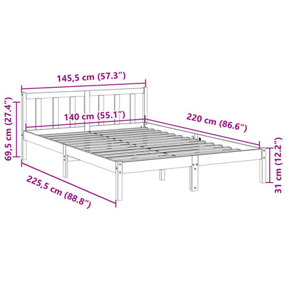 Massivholzbett Extra Lang ohne Matratze Weiß 140x220 Kieferholz